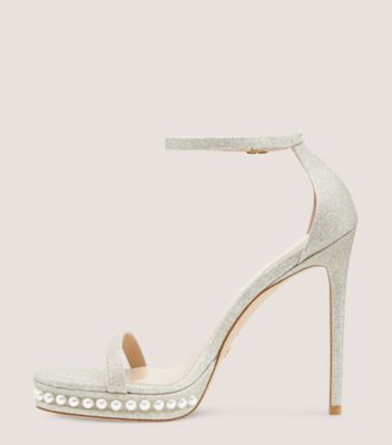 Stuart Weitzman,NUDISTDISCO PEARL PLATFORM SANDAL,Leather,Rubber,Sandals,Pearl,Glitter,Embellished,Party,Metallic,Silver