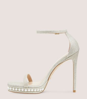 Stuart Weitzman,Nudistdisco Pearl Platform Sandal,Sandal,Fine glitter,Platino Gold