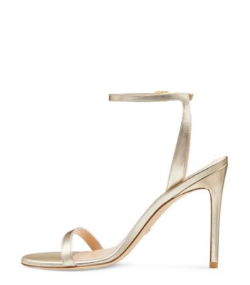 Stuart Weitzman,Barelynude 100 Sandal,Sandal,Liquid Metallic Leather,Platino Gold