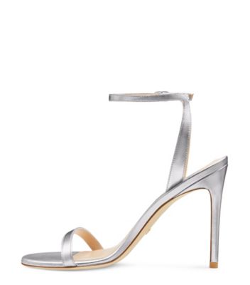 Stuart Weitzman,Sandale Barelynude 100,Sandal,Cuir métallique liquide,Argent