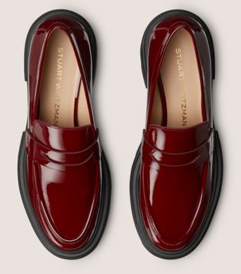 Stuart Weitzman,SOHO LOAFER,Leather,Pumps,Loafer,Penny Loafer,Casual,Maroon,Top View