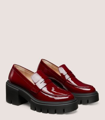 Stuart Weitzman,SOHO LOAFER,Leather,Pumps,Loafer,Penny Loafer,Casual,Maroon,Angle View