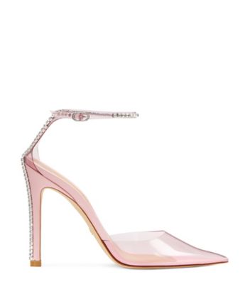 Stuart Weitzman,Stuart Glam 110 Strap Pump,Pump,PVC & crystal,Light Pink/Cotton Candy/Clear,Front View