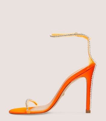 Stuart Weitzman,Sandale Nudistglam 110,Sandal,Cuir et cristal,Flamme fluorescente/Flamme fluorescente/Clair