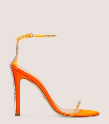 Stuart Weitzman,Sandale Nudistglam 110,Sandal,Cuir et cristal,Flamme fluorescente/Flamme fluorescente/Clair,Front View