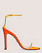 Stuart Weitzman,Nudistglam 110 Sandal,Sandal,Leather & crystal,Neon Blaze/Neon Blaze/Clear,Front View