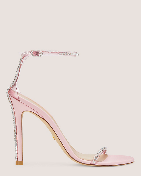 Stuart Weitzman,Nudistglam 110 Sandal,Sandal,PVC & crystal,Light Pink/Cotton Candy/Clear,Front View