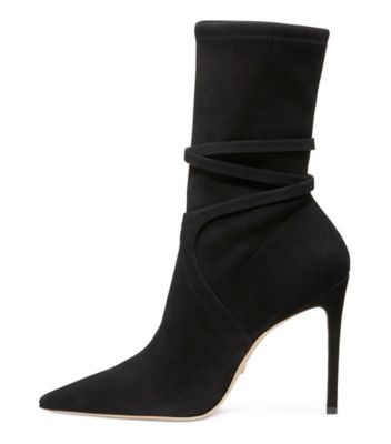 Stuart Weitzman,Bottine ceinturée Stuart 100,Bootie,Suède extensible,Noir