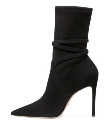 Stuart Weitzman,Stuart 100 Belted Bootie,Bootie,Stretch suede,Black