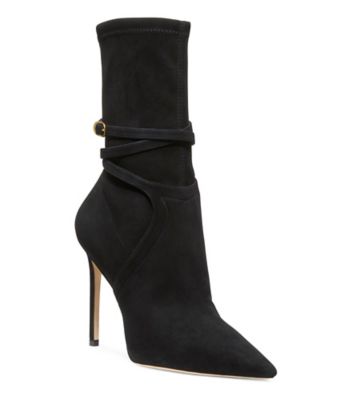 Stuart Weitzman,Stuart 100 Belted Bootie,Bootie,Stretch suede,Black