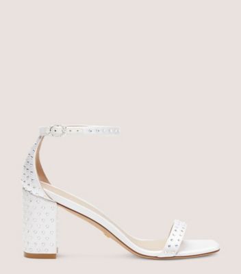 Stuart Weitzman,NUDISTCURVE 75 BLOCK SHINE SANDAL,Satin,Leather,Sandals,Crystal,Embellished,Rhinestones,Day Party,White