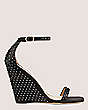Stuart Weitzman,Nudistshine 100 Wedge,Sandal,Satin & crystal,Black & Graphite,Front View