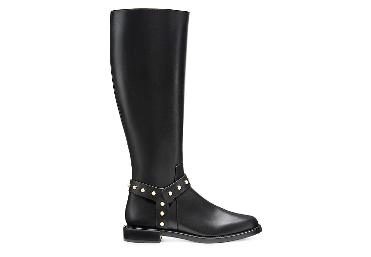 Stuart Weitzman,Pearl Moto Boot,Boot,Leather,Black,Front View