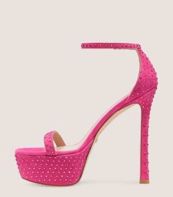 Stuart Weitzman,Sandale à plateforme Nudistcurve Hollywood Shine,Sandal,Suède et cristaux Swarovski,Magenta et Fuxia