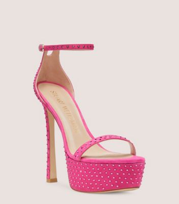 Stuart Weitzman,Nudistcurve Hollywood Shine Platform Sandal,Sandal,Suede & crystal,Magenta & Fuxia,Side View