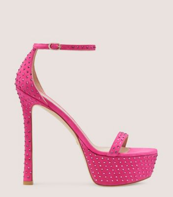 Stuart Weitzman,Sandale à plateforme Nudistcurve Hollywood Shine,Sandal,Suède et cristaux Swarovski,Magenta et Fuxia