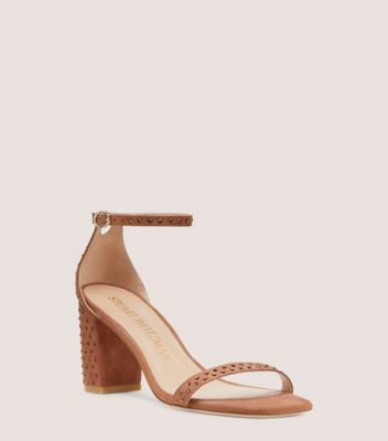 Stuart Weitzman,Nudistcurve 75 Block Shine Sandal,Sandal,Suede & Swarovski crystals,Cappuccino,Side View