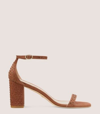 Stuart Weitzman,Nudistcurve 75 Block Shine Sandal,Sandal,Suede & Swarovski crystals,,Front View