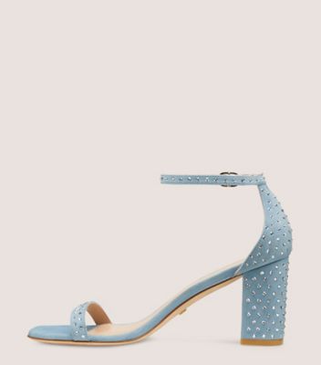 Stuart Weitzman,Nudistcurve 75 Block Shine Sandal,Sandal,Suede & crystal,Sky & Blue