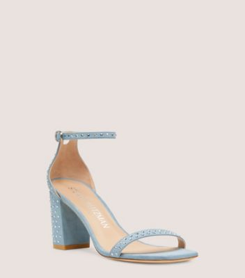 Stuart Weitzman,Nudistcurve 75 Block Shine Sandal,Sandal,Suede & crystal,Sky & Blue,Side View