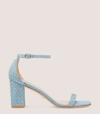 Stuart Weitzman,Nudistcurve 75 Block Shine Sandal,Sandal,Suede & crystal,Sky & Blue