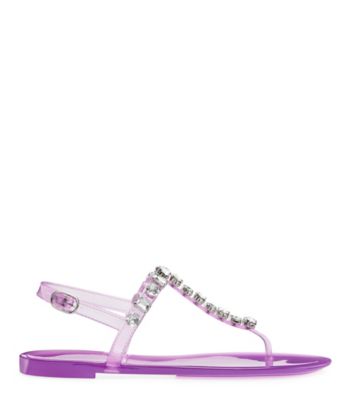 Stuart Weitzman,Jaide Gem Jelly Flat,Sandal,Rubber,Amatista & Clear