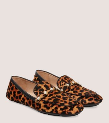 Stuart Weitzman,ALLPEARLS DRIVING LOAFER,Loafer,Calf hair,Cheetah,Angle View