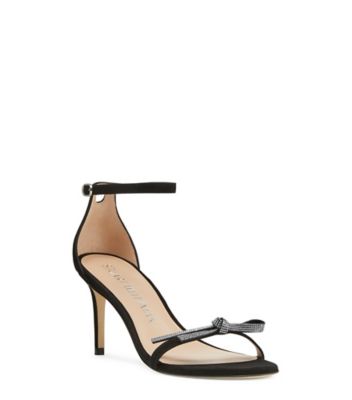 Stuart Weitzman,Nudist SW Bow 75 Sandal,Sandal,Suede,Black,Side View