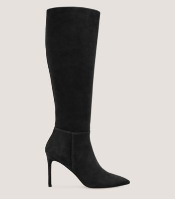 Stuart Weitzman,BOTTE AU GENOU À FERMETURE ÉCLAIR AVENUE 95,Boot,Suède,Noir,Front View