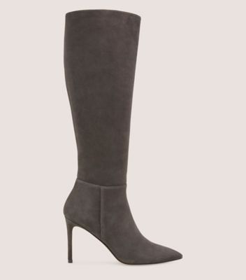 Stuart Weitzman,AVENUE ZIP 95 KNEE-HIGH BOOT,Rubber,Suede,Boots,Day Party,Gray,Front View