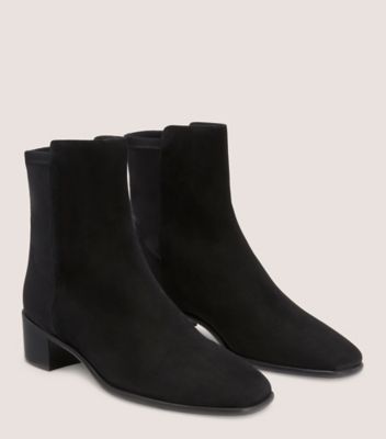 Stuart Weitzman,City Block Square-Toe 45 Bootie,Bootie,Suede,Black,Angle View