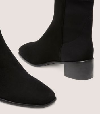 Stuart Weitzman,City Block Square-Toe 45 Bootie,Bootie,Suede,Black,Detailed View