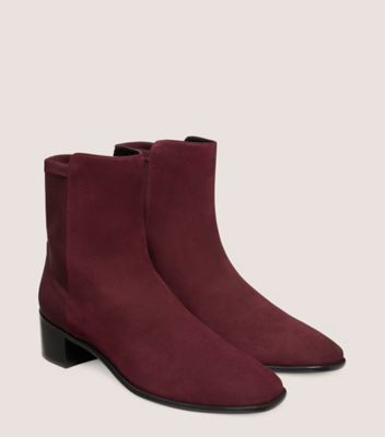 Stuart Weitzman,City Block Square-Toe 45 Bootie,Bootie,Suede,Cabernet