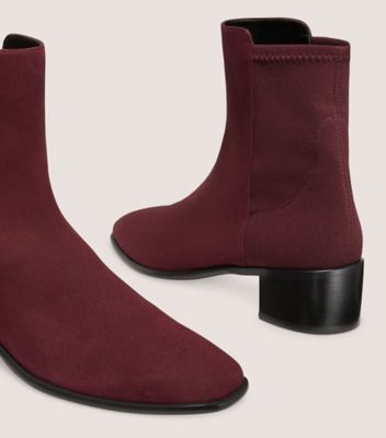 Stuart Weitzman,City Block Square-Toe 45 Bootie,Bootie,Suede,Cabernet