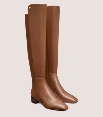 Stuart Weitzman,CITY BLOCK SQUARE-TOE BOOT,Nappa Leather,Rubber,Boots,Mixed Media,Flexible,Day Party,Brown,Angle View