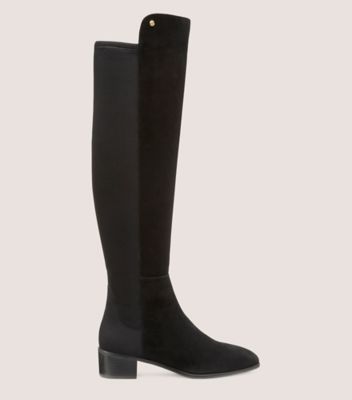 Stuart Weitzman,CITY BLOCK SQUARE-TOE BOOT,Suede,Rubber,Boots,Mixed Media,Flexible,Day Party,Black