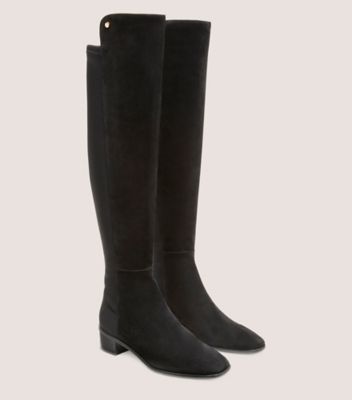 Stuart Weitzman,CITY BLOCK SQUARE-TOE BOOT,Suede,Rubber,Boots,Mixed Media,Flexible,Day Party,Black