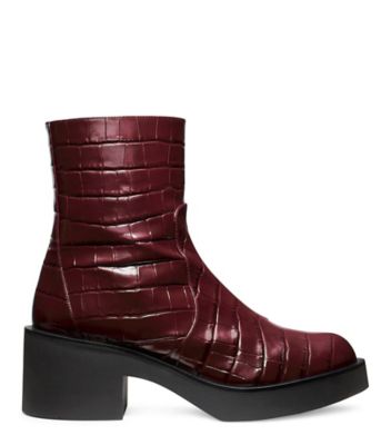 Stuart Weitzman,BOTTINE À FERMETURE ÉCLAIR GOTHAM,Bootie,Cuir à imprimé crocodile,Bourgogne