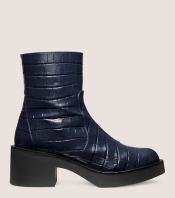 Stuart Weitzman,GOTHAM ZIP BOOTIE,Bootie,Croc printed leather,French Blue,Front View