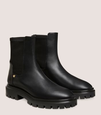 Stuart Weitzman,ULTRA LUG CITY BOOTIE,Rubber,Chelsea Boots,Mixed Media,Flexible,Casual,Black,Angle View