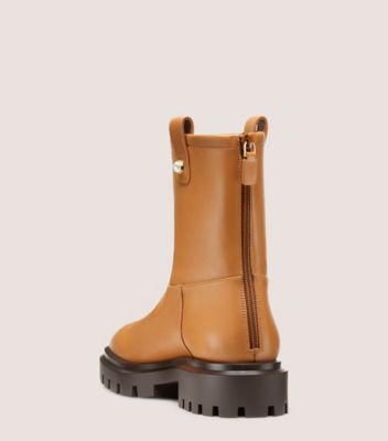 Stuart Weitzman,PEARLY MOTO BOOTIE,Leather,Bootie,Pearl,Pull Tab,Casual,Brown,Back View