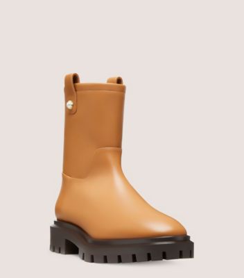 Stuart Weitzman,PEARLY MOTO BOOTIE,Leather,Bootie,Pearl,Pull Tab,Casual,Brown,Side View