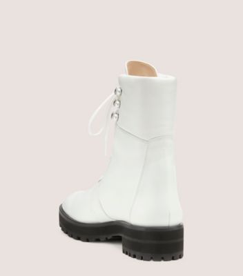 Stuart Weitzman,PEARLY COMBAT BOOTIE,Leather,Rubber,Combat,Pull Tab,Casual,White