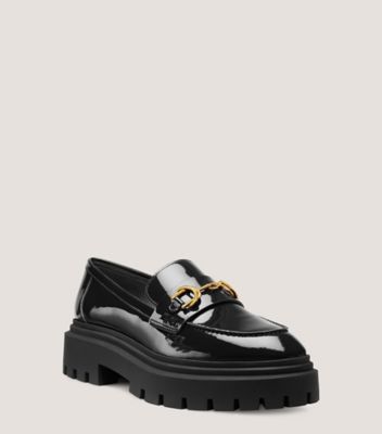 Stuart Weitzman,OWEN BUCKLE ULTRA LUG LOAFER,Leather,Loafer,Penny Loafer,Horsebit,Casual,Black,Side View