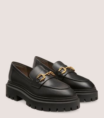Stuart Weitzman,OWEN BUCKLE ULTRA LUG LOAFER,Loafer,Smooth Leather,Black,Angle View