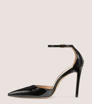 Stuart Weitzman,ESCARPIN À SANGLE STUART 100,Pump,Cuir verni,Noir