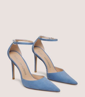 Stuart Weitzman,STUART 100 STRAP PUMP,Leather,Pumps,D Orsay,Day Party,Blue,Angle View