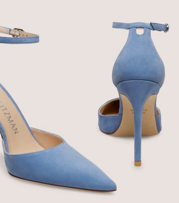 Stuart Weitzman,ESCARPIN À SANGLE STUART 100,Pump,Suède,Acier bleu