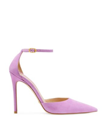 Stuart Weitzman,ESCARPIN À SANGLE STUART 100,Pump,Suède,Violet pâle Amatista,Front View