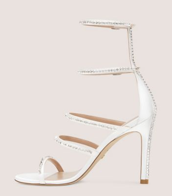 Stuart Weitzman,Sandale gladiateur Nudistglam 100,Sandal,Satin et cristal,Blanc et transparent